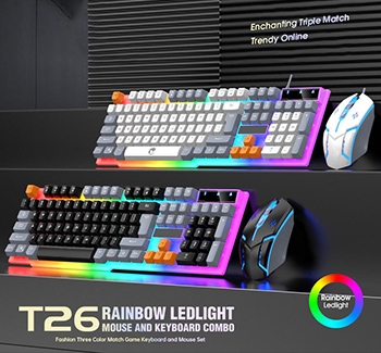 T26 three tone illuminated keyboard and mouse set wired floating mechanical tactile keyboard