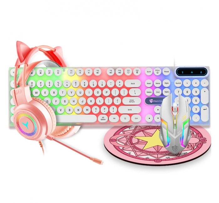 Real mechanical feel keyboard, mouse, headphone, mouse pad four piece set for gaming and esports