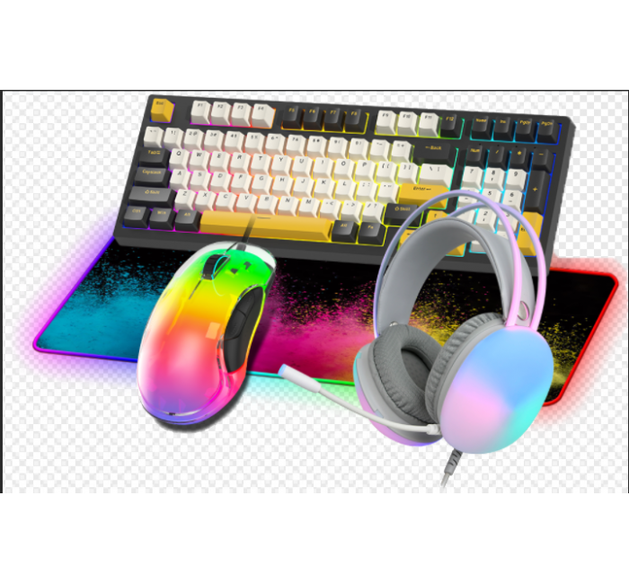 E-sports game office luminous keyboard, mouse headset, mouse pad four piece set, cool lighting effect