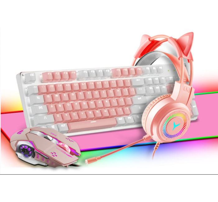 Cool lighting effect, wired keyboard, customized 4-piece set, wireless gaming, desktop computer, office