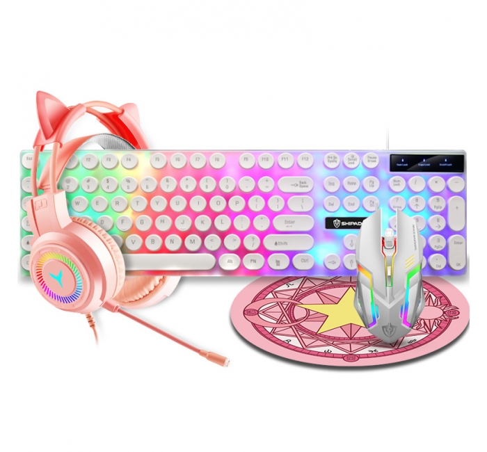 Cool lighting effect, wired keyboard, customized 4-piece set, wireless gaming, desktop computer, office