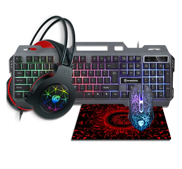Cool lighting effect, wired keyboard, customized 4-piece set, wireless gaming, desktop computer, office